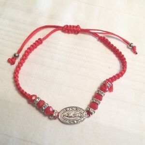 Silver Red Rhinestone Religious Bracelet